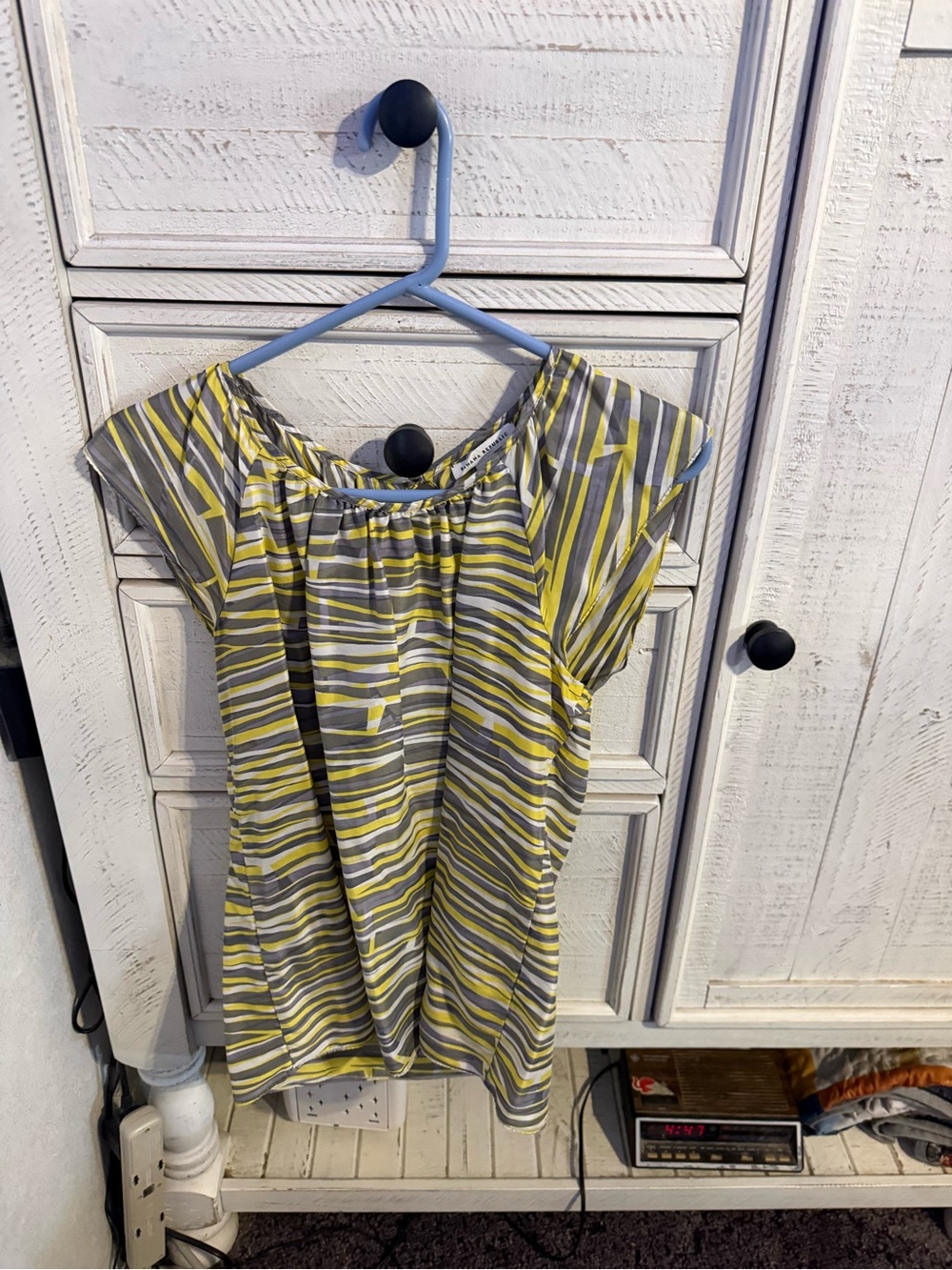 Banana Republic Yellow Gray Striped Short Sleeve Blouse